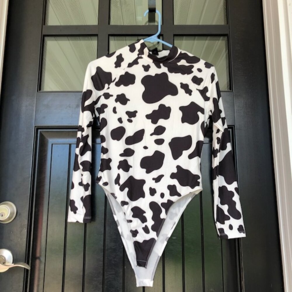 Shein cow print bodysuit, size M